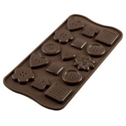 Silikomart EasyChoc Choco Buttons Bonbonvorm 21 Cm Silicone Bruin